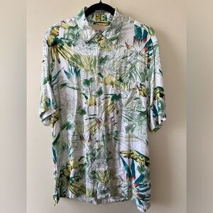 Vintage Silk Circa 1969 Button Up Shirt Men’s L  Tropical Summer Lightweight‎